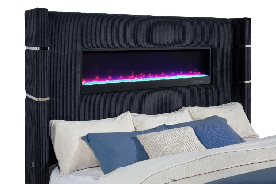 Tisdall Eastern King Flame Visualizer Wingback TV Bed Black-zoom-9