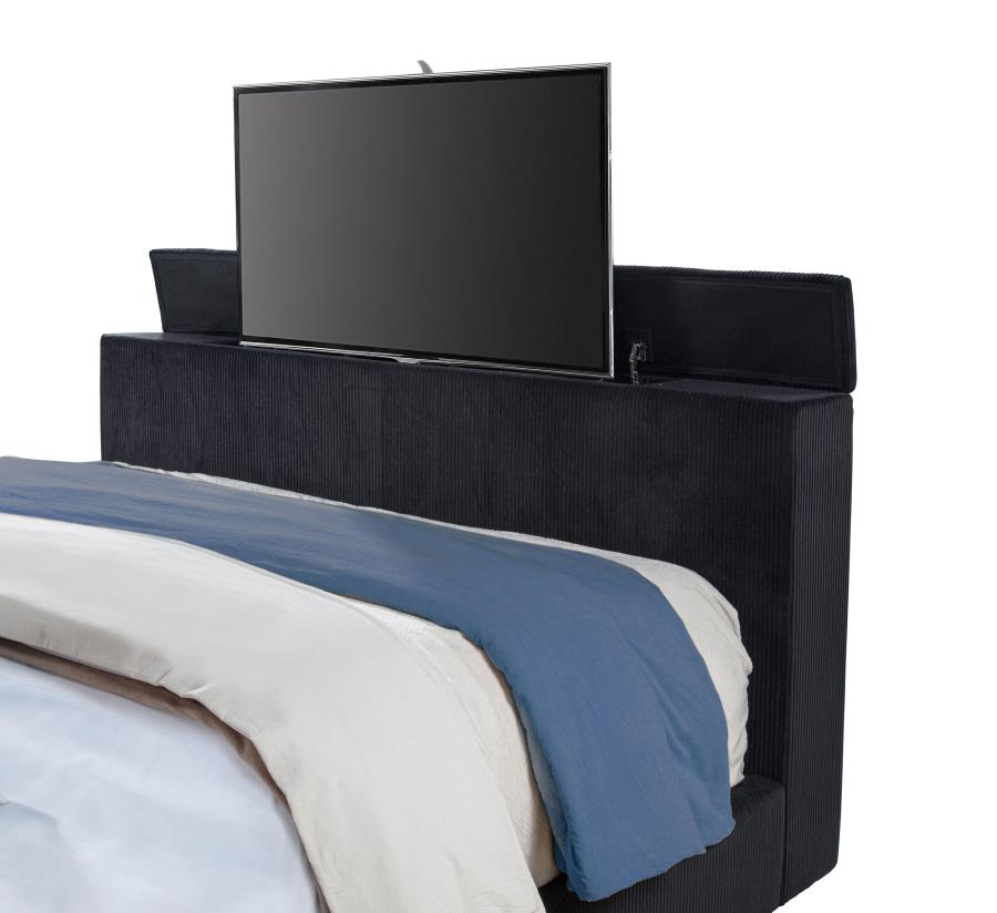 Tisdall Eastern King Flame Visualizer Wingback TV Bed Black-10
