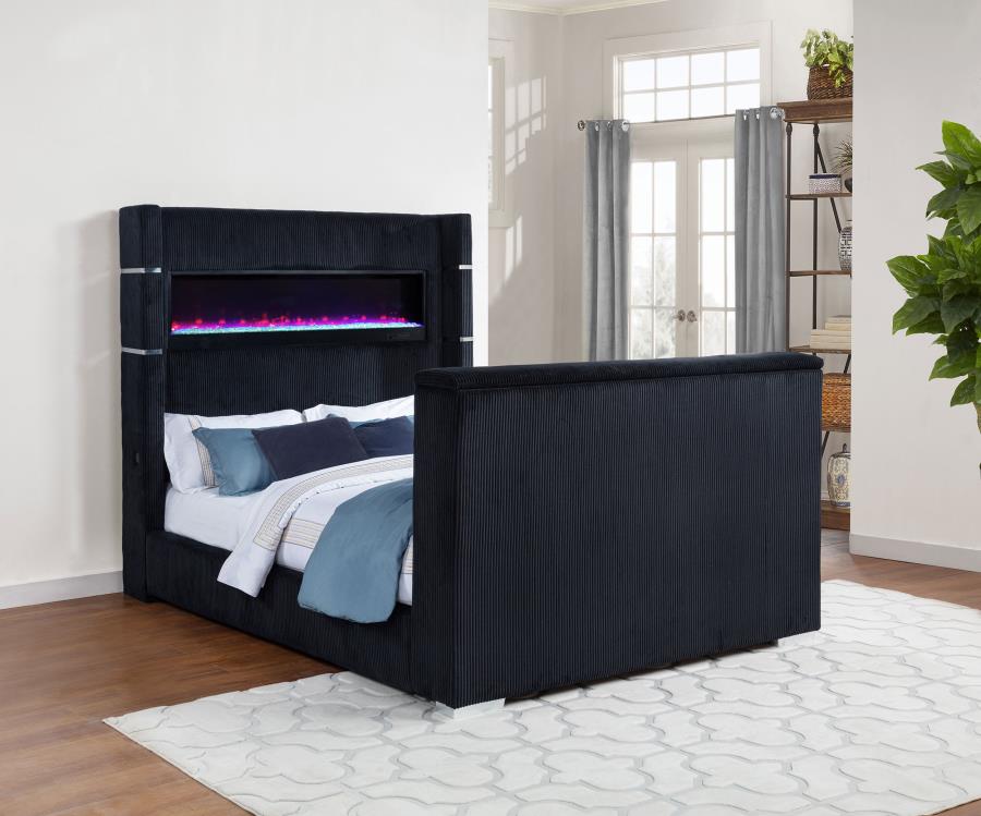 Tisdall Queen Flame Visualizer Wingback TV Bed Black-2