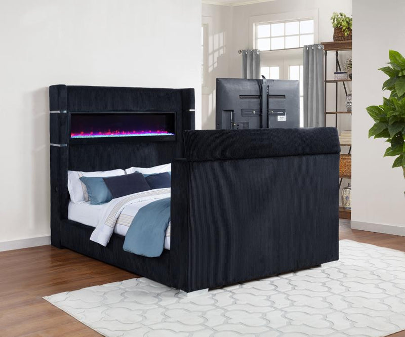 Tisdall Queen Flame Visualizer Wingback TV Bed Black-zoom-