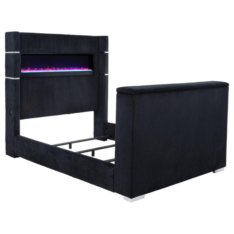 Tisdall Queen Flame Visualizer Wingback TV Bed Black-zoom-