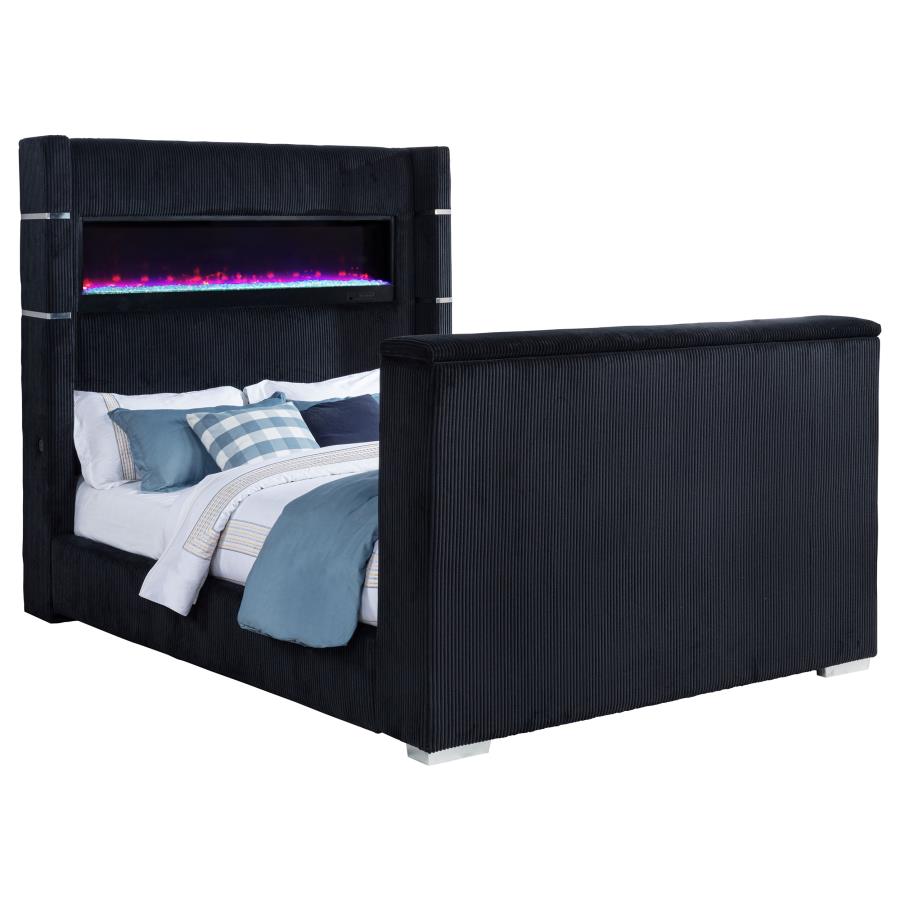 Tisdall Queen Flame Visualizer Wingback TV Bed Black-zoom-4