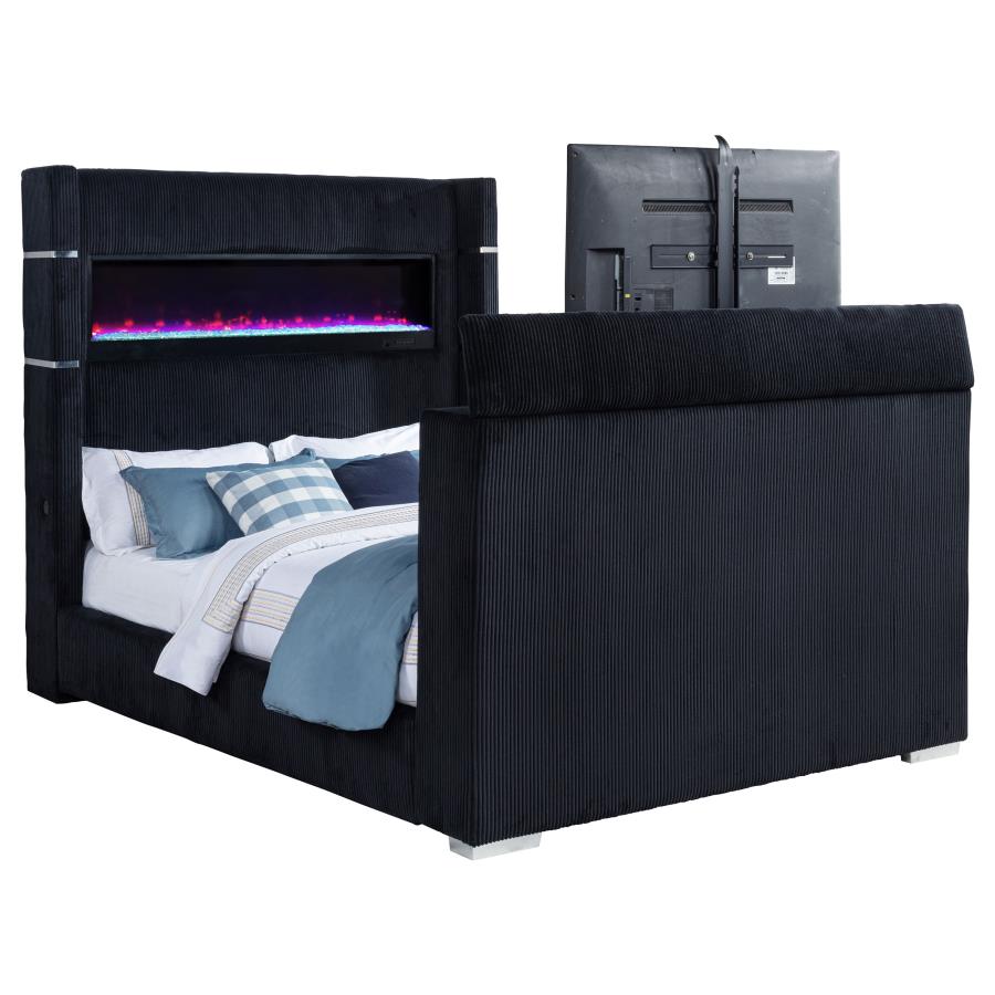 Tisdall Queen Flame Visualizer Wingback TV Bed Black-5
