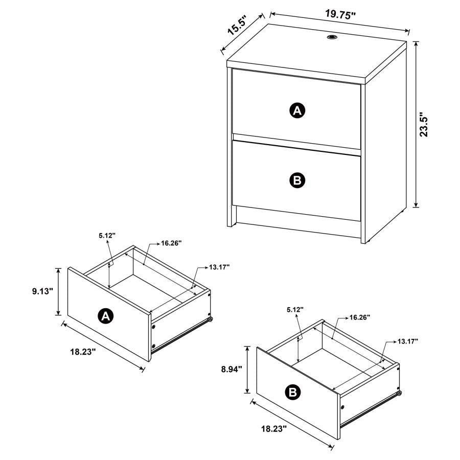 Westpark 2-drawer Nightstand LED Lights and USB Dark Pine-zoom-14