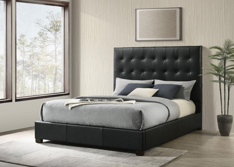 Medley Genuine Leather Queen Panel Platform Bed Black-zoom-