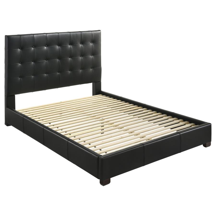 Medley Genuine Leather Queen Panel Platform Bed Black-zoom-1