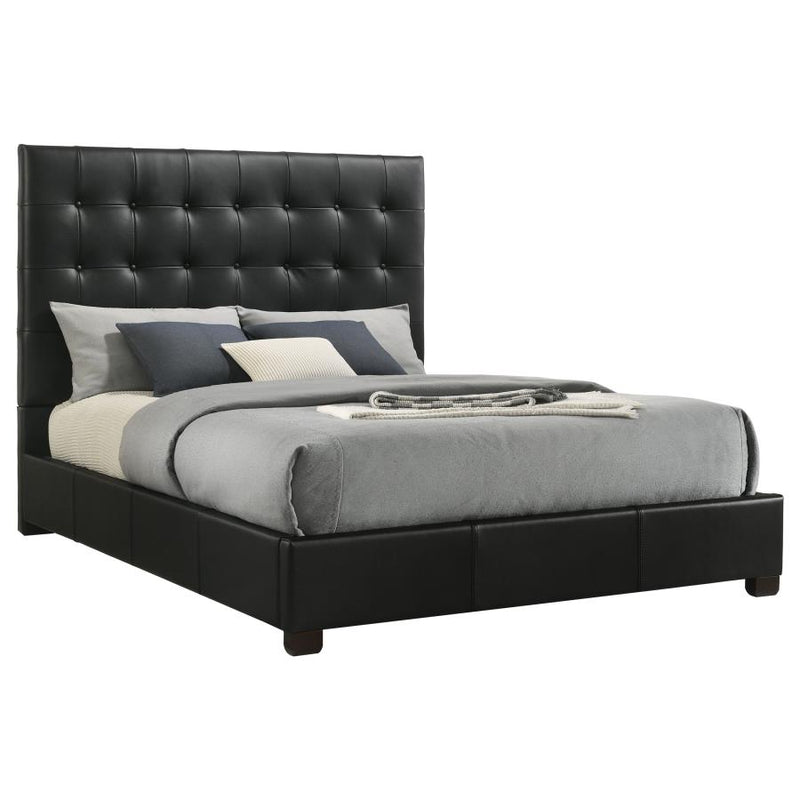 Medley Genuine Leather Queen Panel Platform Bed Black-zoom-