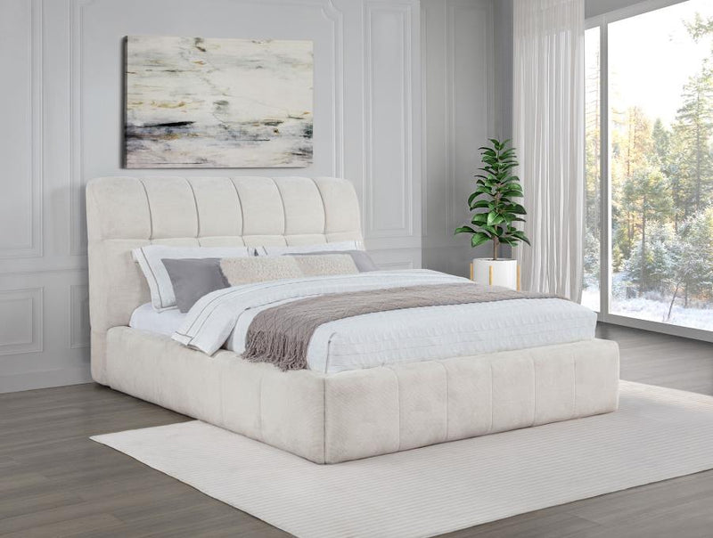 Nollet 48-inch Upholstered Queen Panel Platform Bed Cream-zoom-