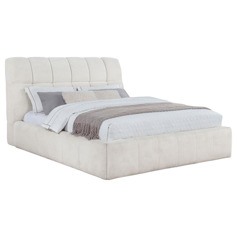 Nollet 48-inch Upholstered Queen Panel Platform Bed Cream-zoom-