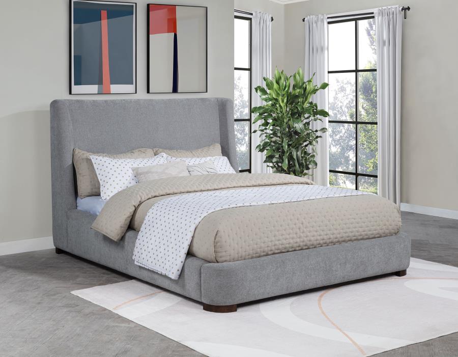 Rennes Upholstered Eastern King Wingback Platform Bed Grey-2