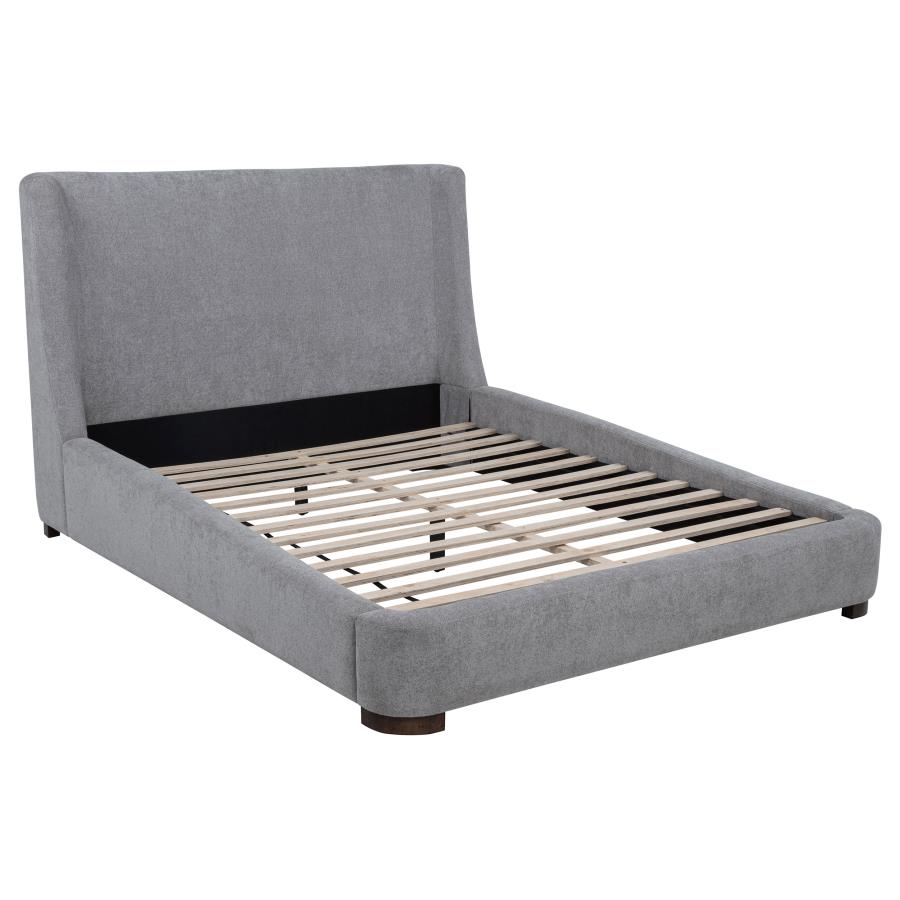 Rennes Upholstered Eastern King Wingback Platform Bed Grey-1