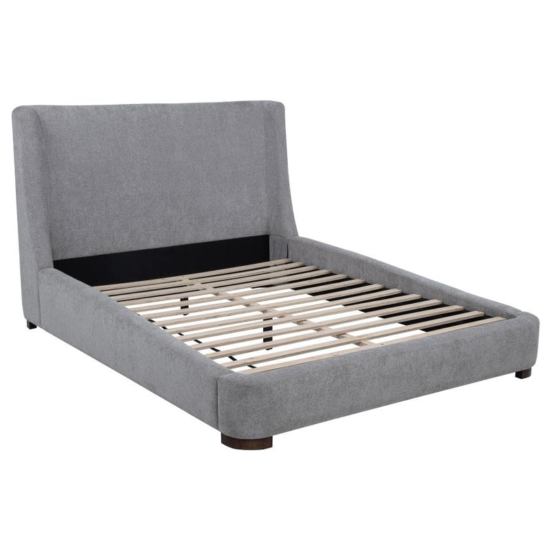 Rennes Upholstered Eastern King Wingback Platform Bed Grey-zoom-