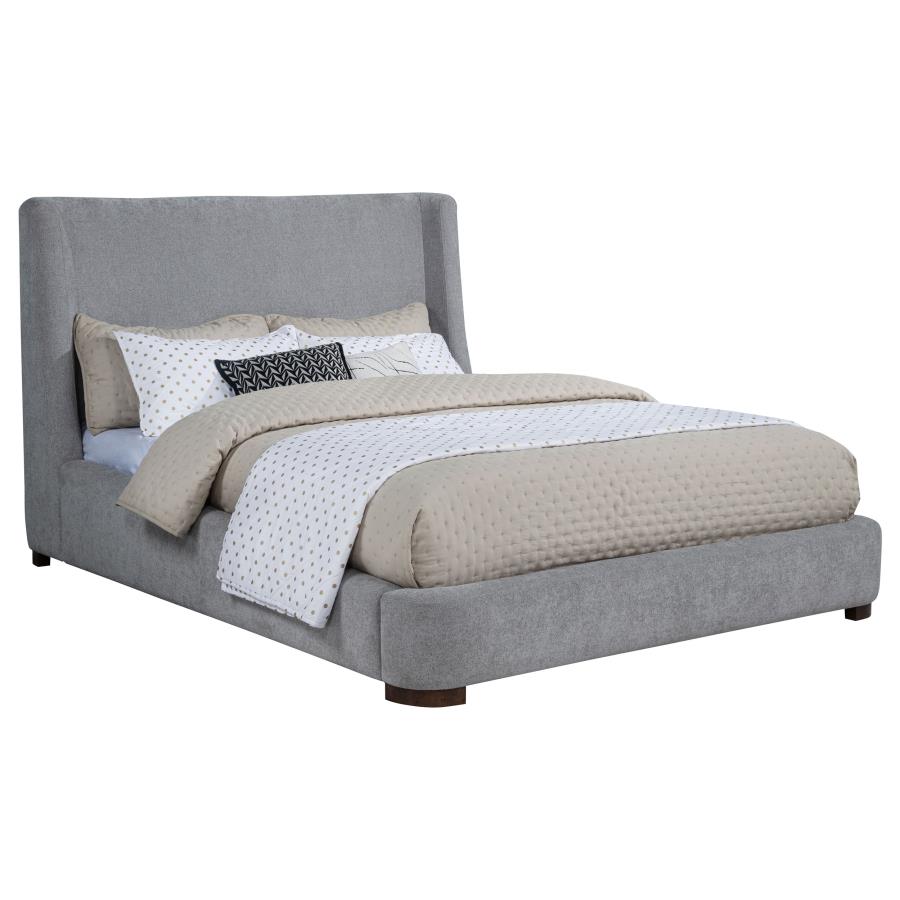 Rennes Upholstered Queen Wingback Platform Bed Grey-3