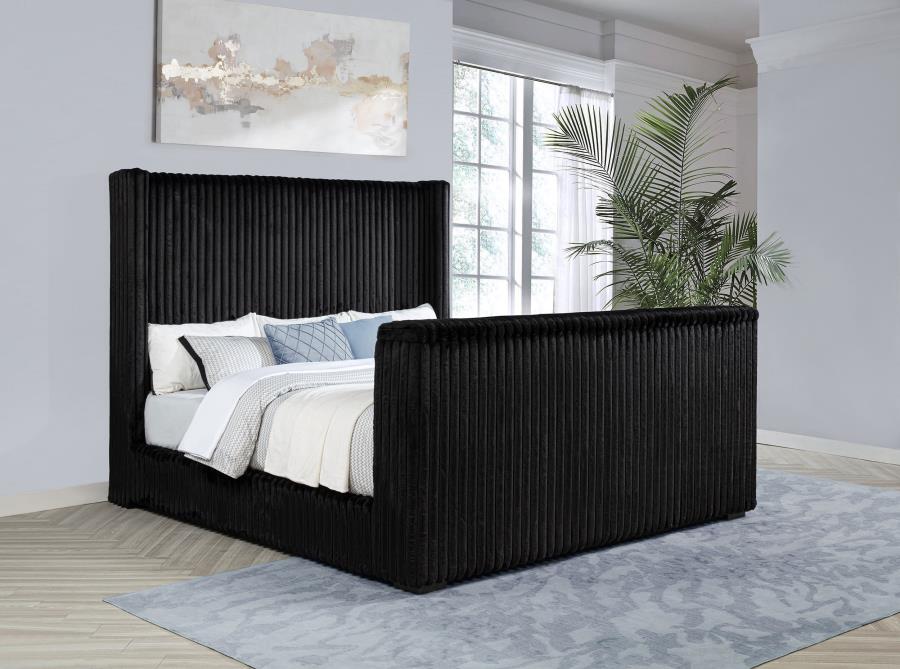 Centergrove Upholstered Eastern King Wingback TV Bed Black-2