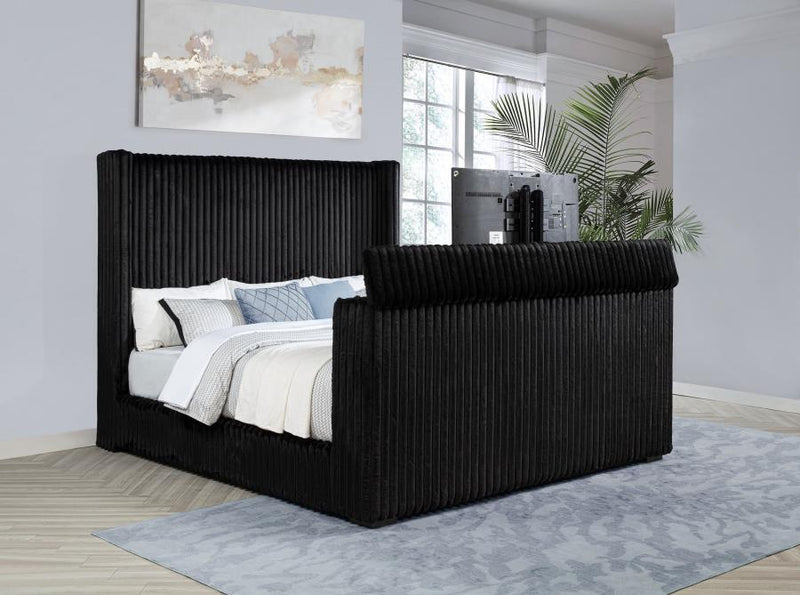 Centergrove Upholstered Eastern King Wingback TV Bed Black-zoom-