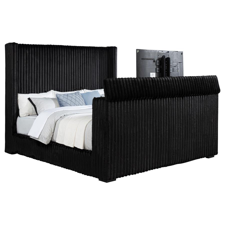 Centergrove Upholstered Eastern King Wingback TV Bed Black-zoom-5