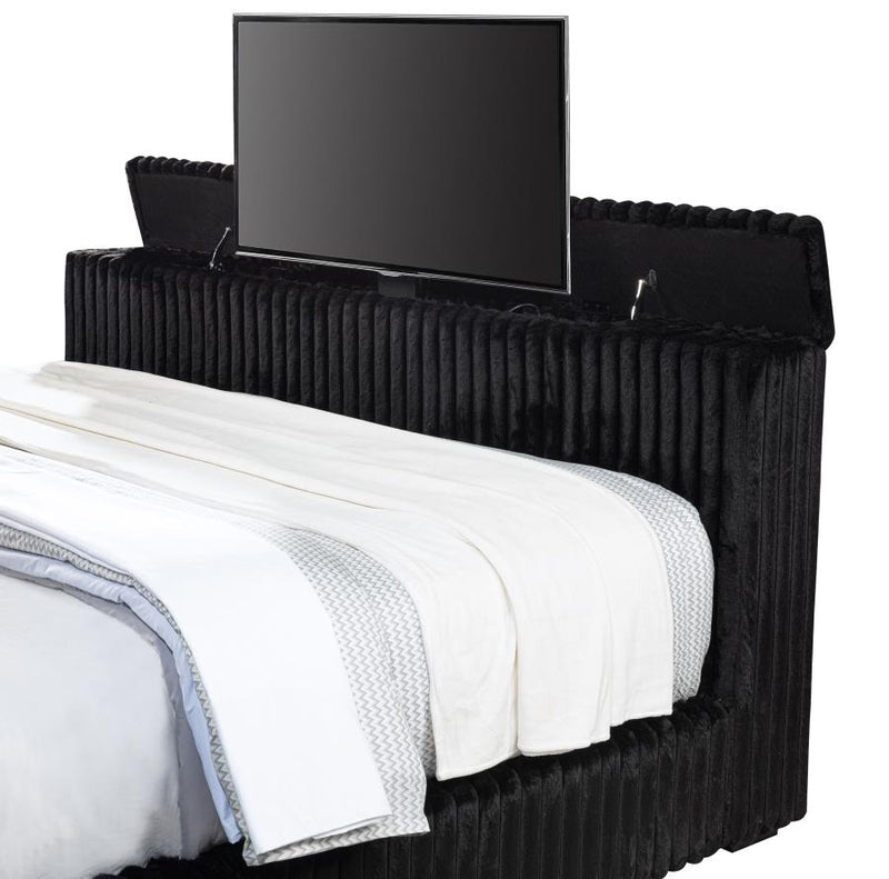 Centergrove Upholstered Eastern King Wingback TV Bed Black-zoom-