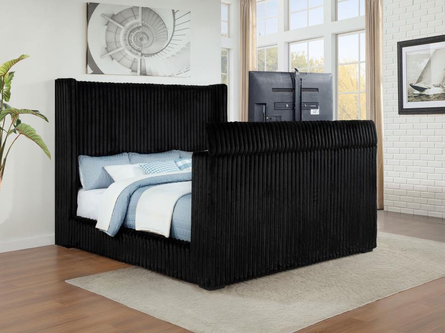 Centergrove Upholstered California King Wingback TV Bed Black-zoom-3
