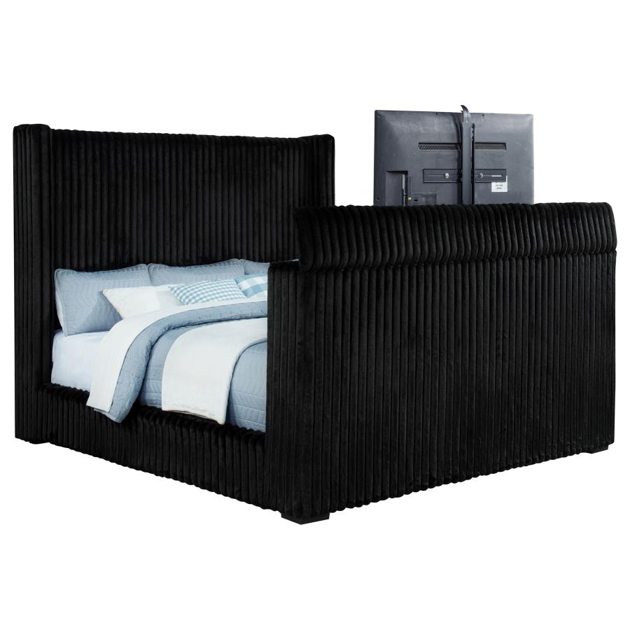 Centergrove Upholstered California King Wingback TV Bed Black-5