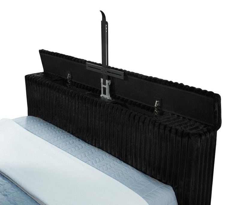Centergrove Upholstered California King Wingback TV Bed Black-zoom-