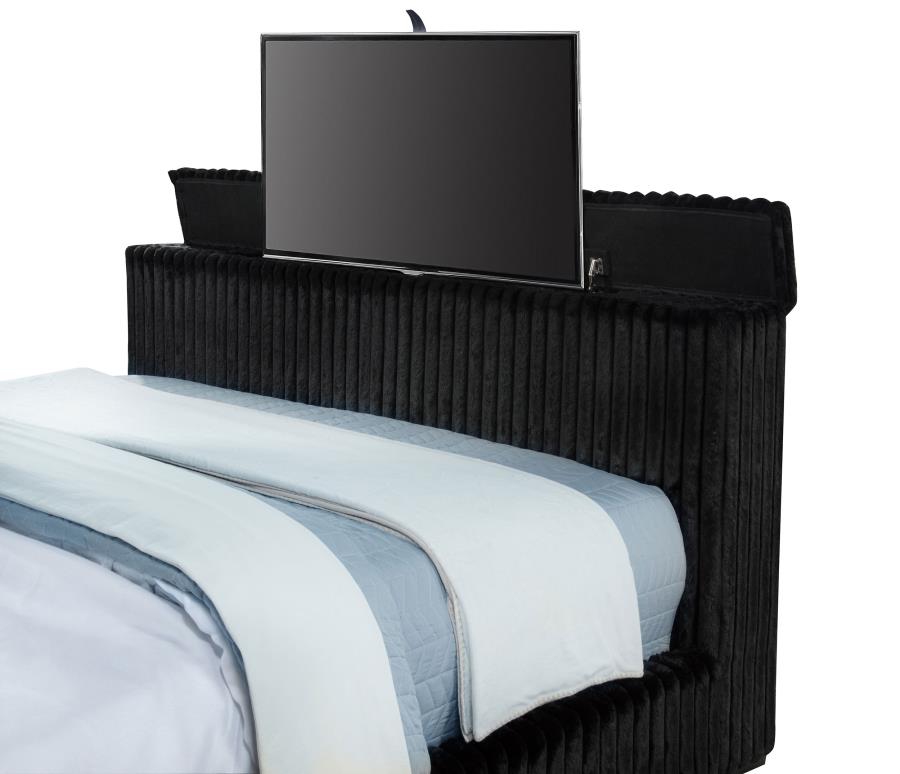 Centergrove Upholstered California King Wingback TV Bed Black-zoom-11