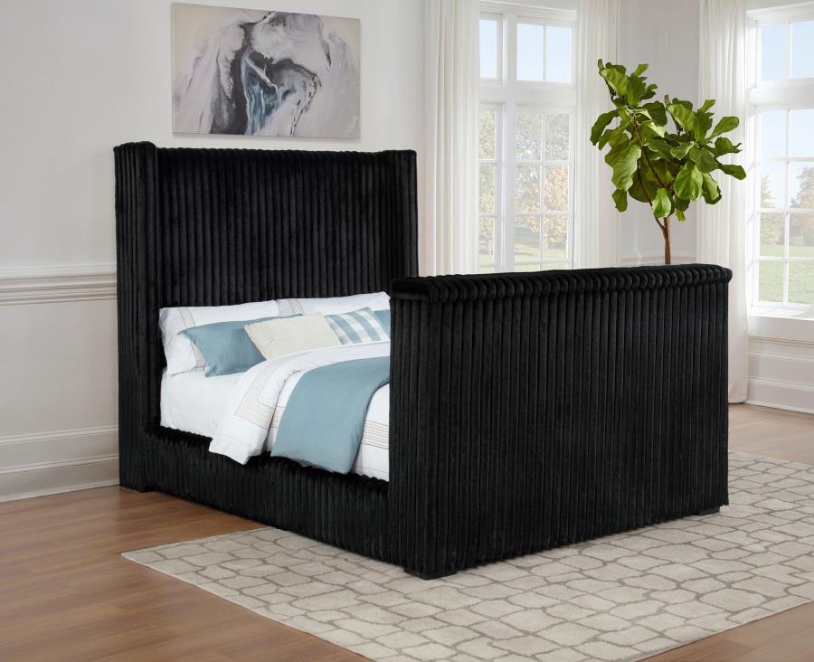 Centergrove Upholstered Queen Wingback TV Bed Black-zoom-2