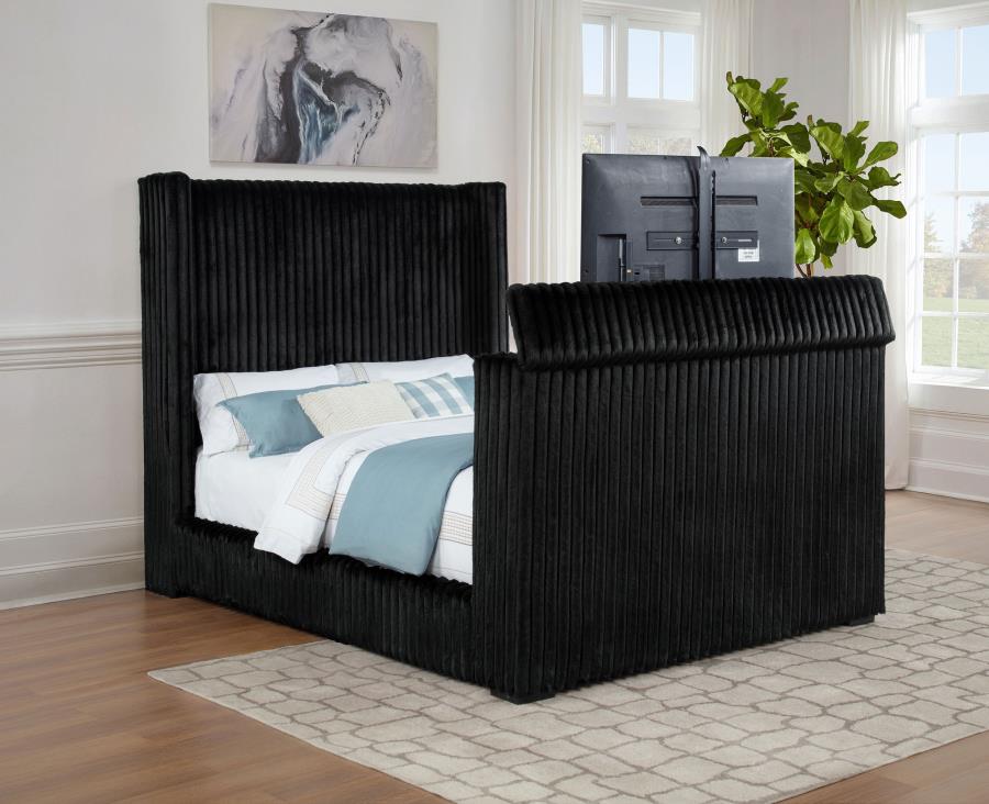 Centergrove Upholstered Queen Wingback TV Bed Black-3