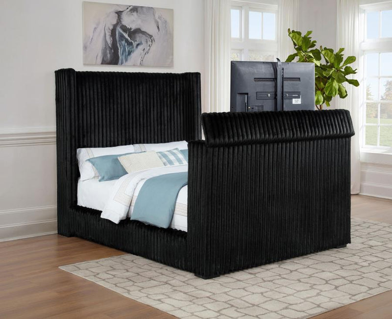Centergrove Upholstered Queen Wingback TV Bed Black-zoom-