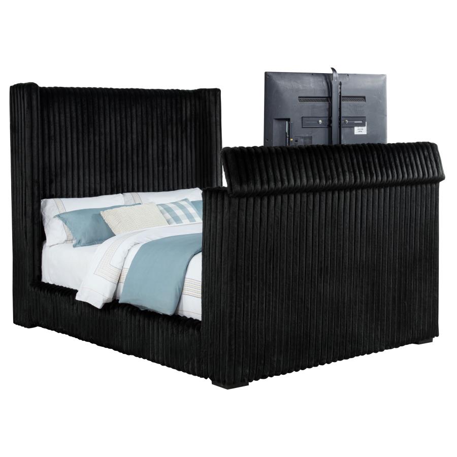 Centergrove Upholstered Queen Wingback TV Bed Black-zoom-5