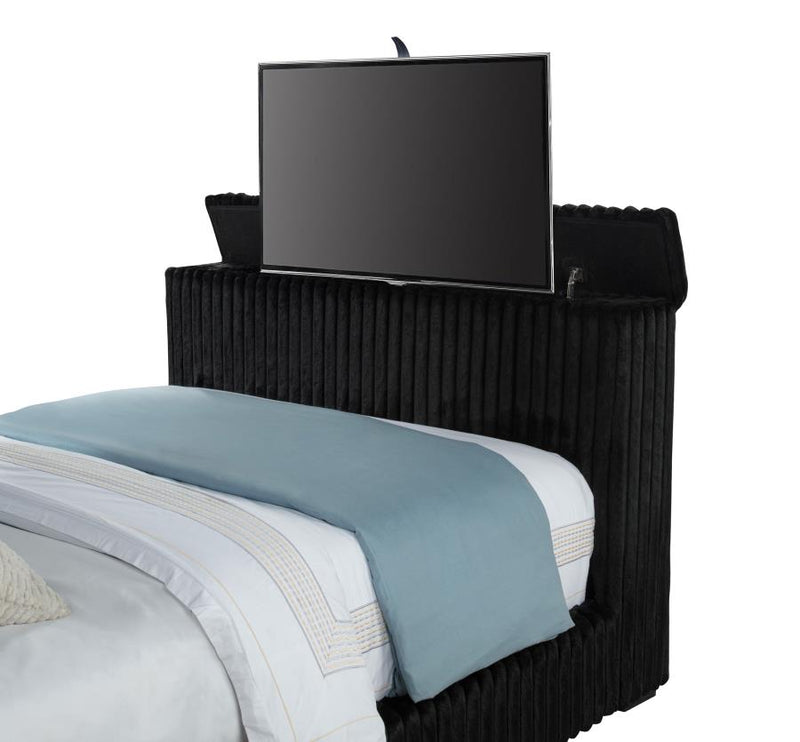 Centergrove Upholstered Queen Wingback TV Bed Black-zoom-