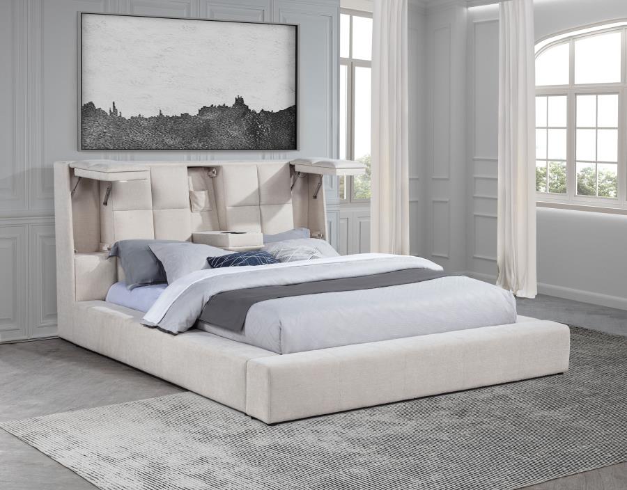 Dreux Upholstered Eastern King Panel Platform Bed Cream-3