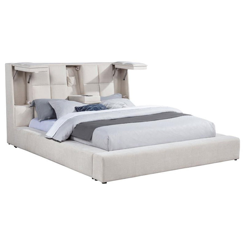 Dreux Upholstered Eastern King Panel Platform Bed Cream-zoom-