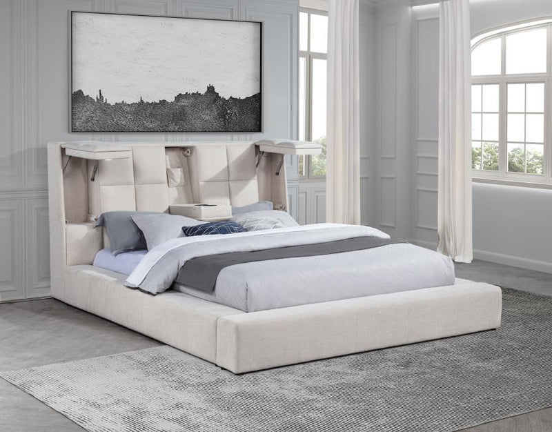 Dreux Upholstered Queen Panel Platform Bed Cream-zoom-