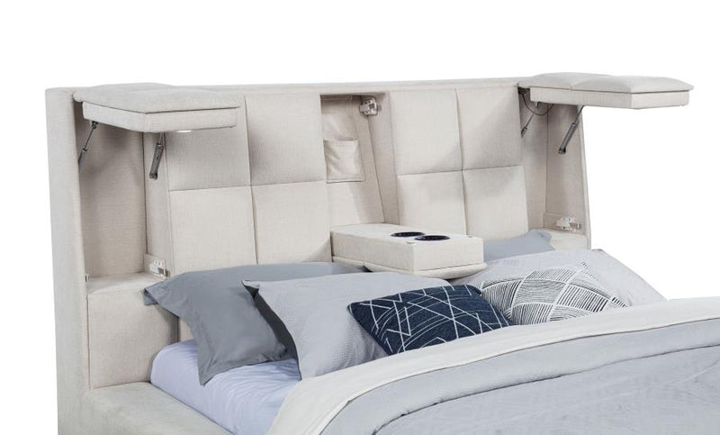 Dreux Upholstered Queen Panel Platform Bed Cream-zoom-