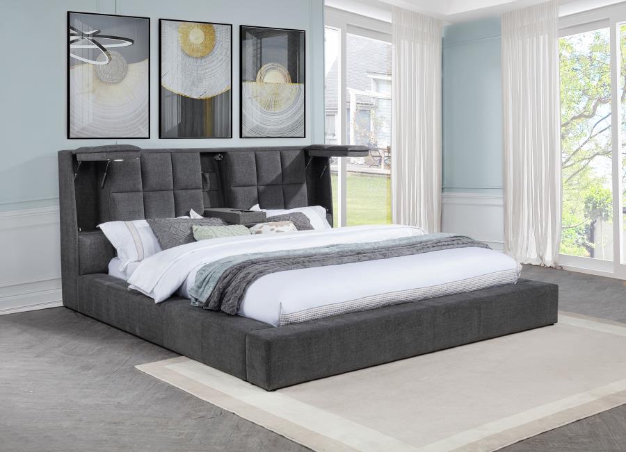 Dreux Upholstered Queen Panel Platform Bed Grey-3