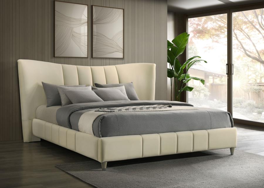 Evelyn Upholstered Eastern King Panel Platform Bed Ivory-2