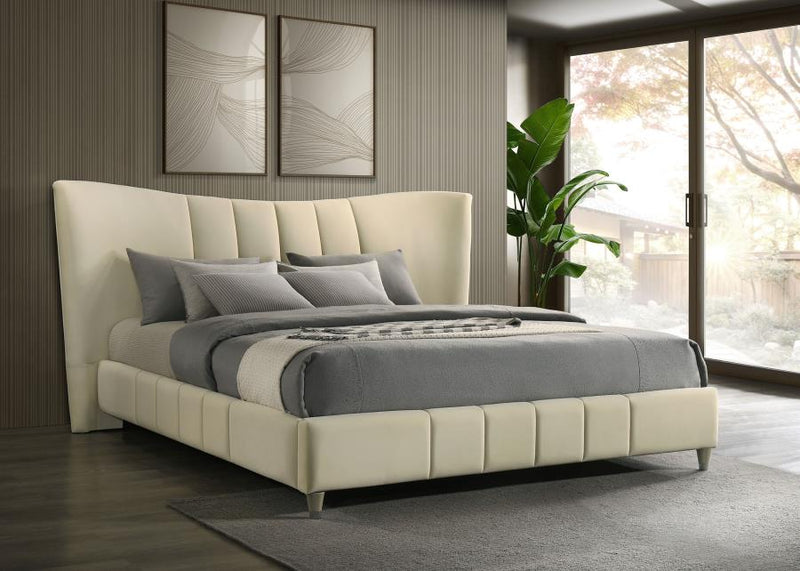 Evelyn Upholstered Eastern King Panel Platform Bed Ivory-zoom-