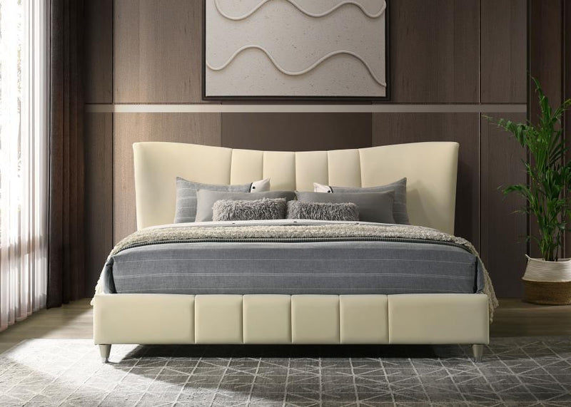 Evelyn Upholstered Eastern King Panel Platform Bed Ivory-zoom-