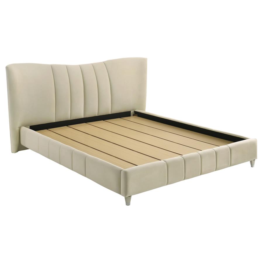 Evelyn Upholstered Eastern King Panel Platform Bed Ivory-zoom-1