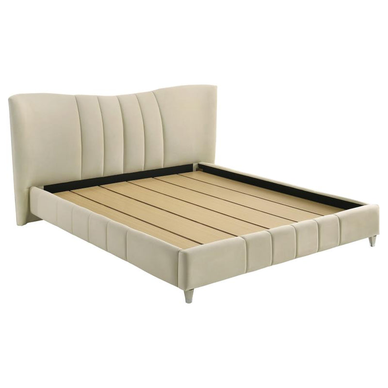 Evelyn Upholstered Eastern King Panel Platform Bed Ivory-zoom-