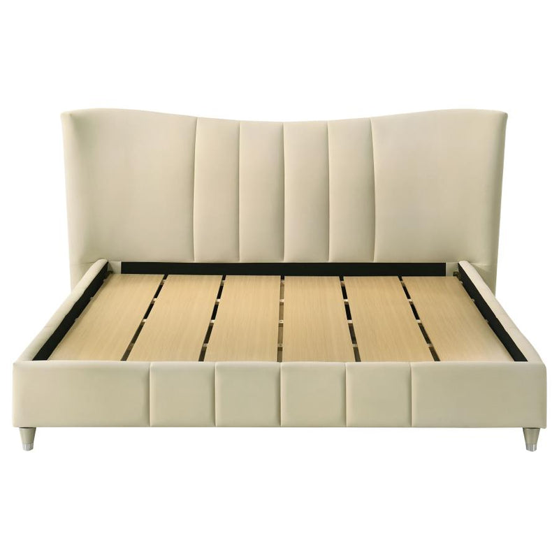 Evelyn Upholstered Eastern King Panel Platform Bed Ivory-zoom-
