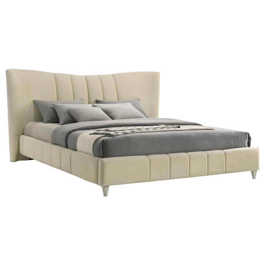 Evelyn Upholstered Eastern King Panel Platform Bed Ivory-5