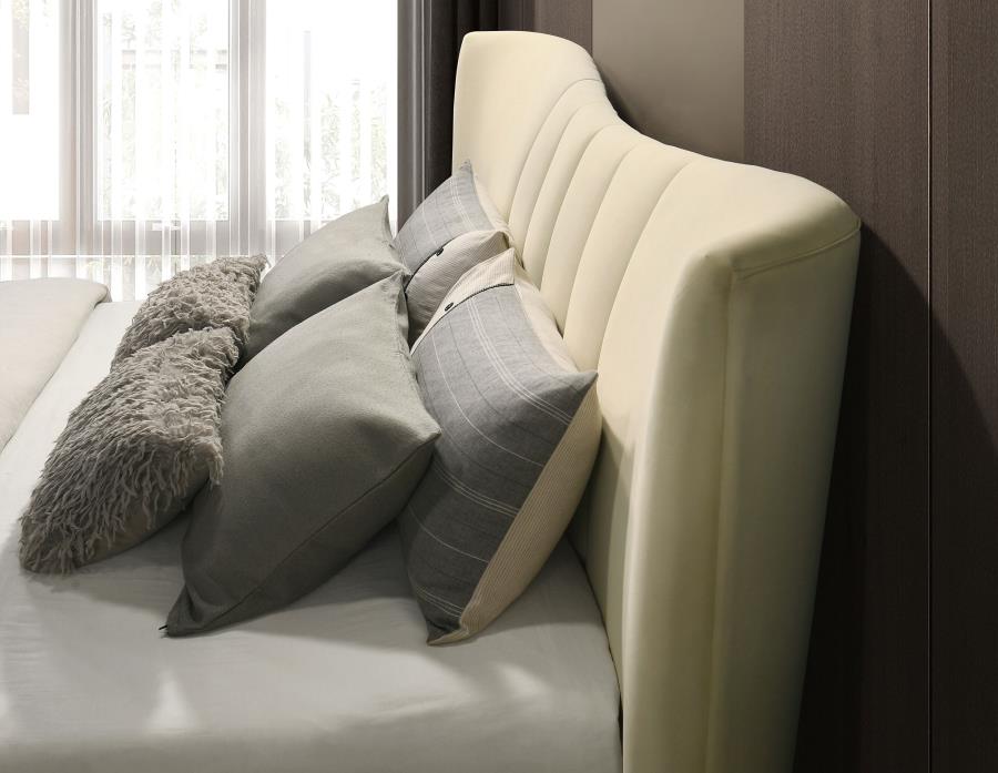 Evelyn Upholstered Eastern King Panel Platform Bed Ivory-8