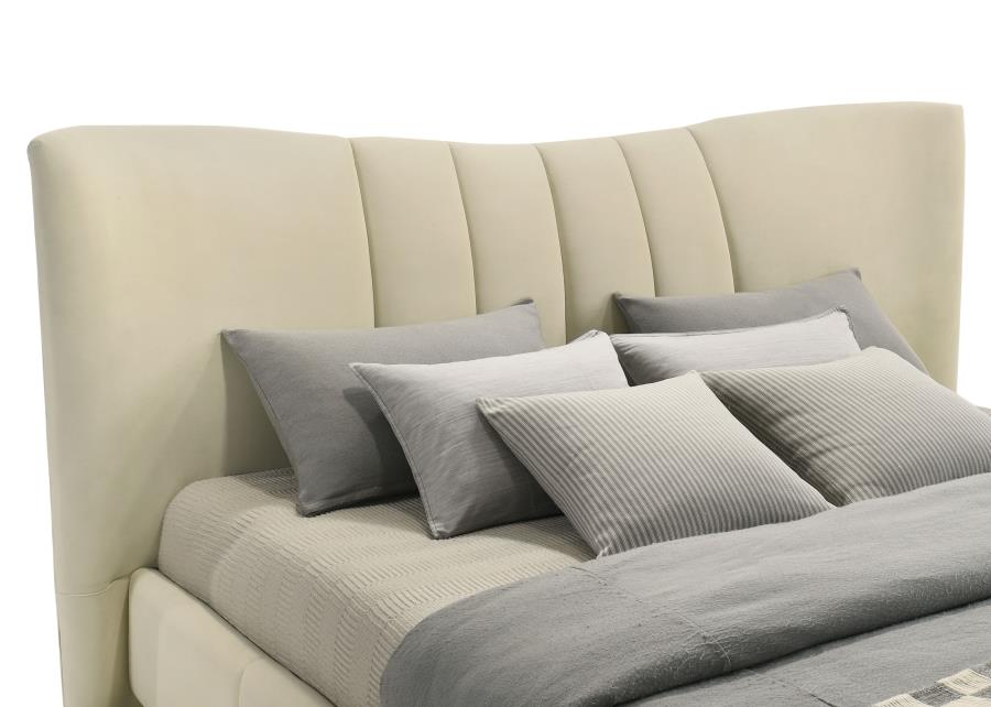 Evelyn Upholstered Eastern King Panel Platform Bed Ivory-zoom-9