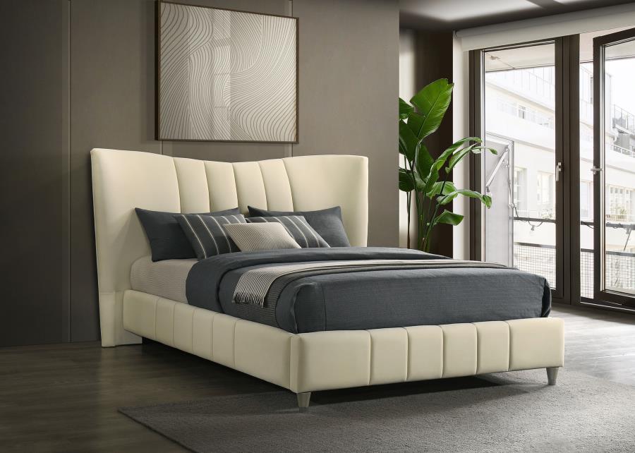 Evelyn Upholstered Queen Panel Platform Bed Ivory-2