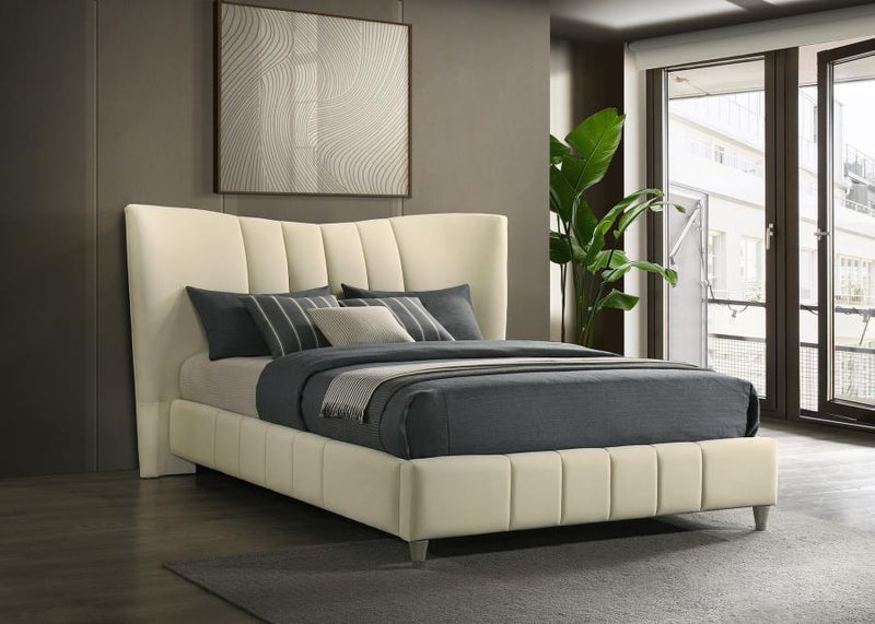 Evelyn Upholstered Queen Panel Platform Bed Ivory-zoom-