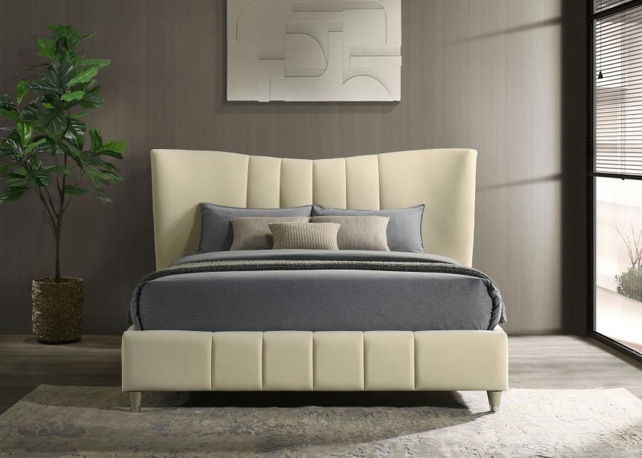 Evelyn Upholstered Queen Panel Platform Bed Ivory-3