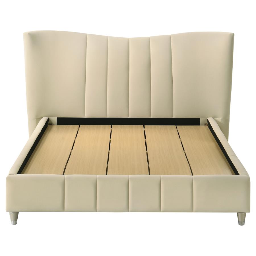 Evelyn Upholstered Queen Panel Platform Bed Ivory-4