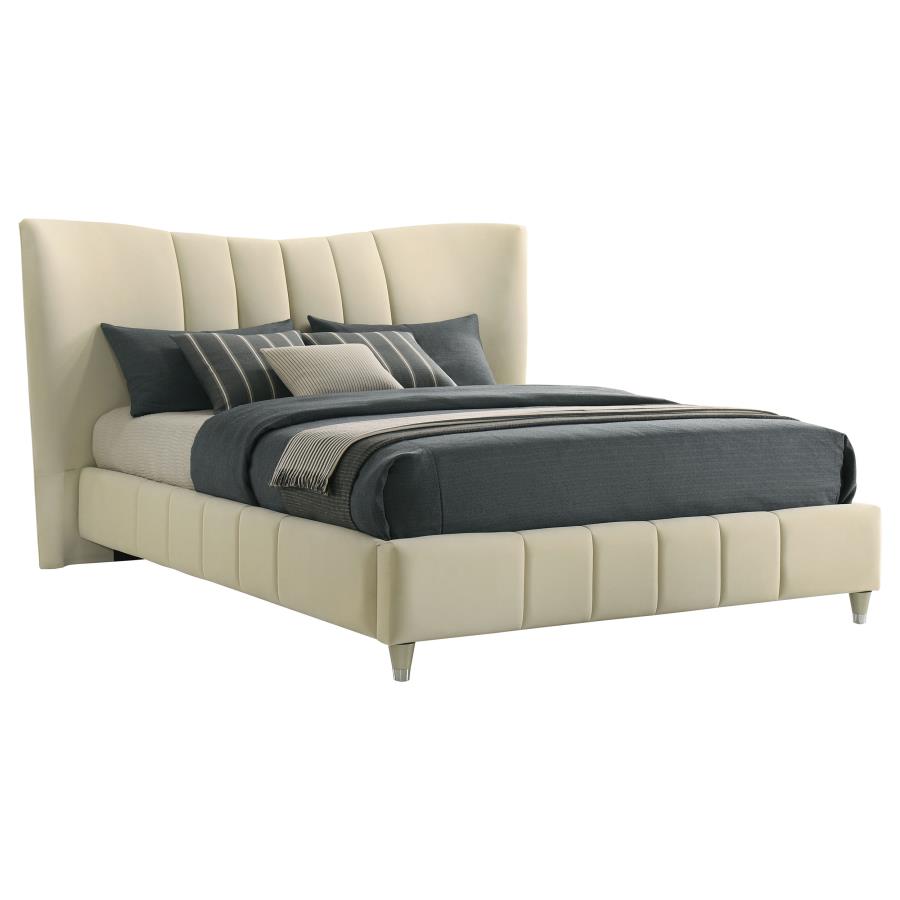 Evelyn Upholstered Queen Panel Platform Bed Ivory-5