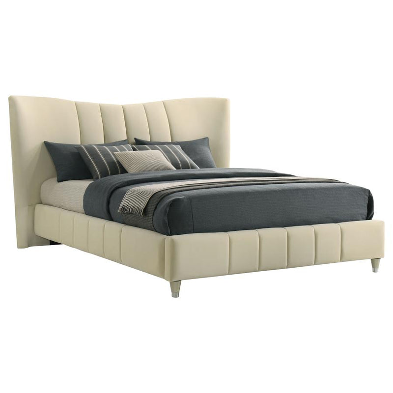Evelyn Upholstered Queen Panel Platform Bed Ivory-zoom-